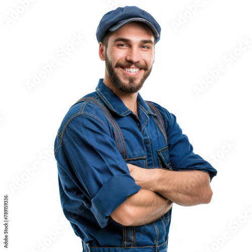 Arms Crossed Smiling Male Plumber on transparency background PNG 