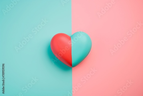 3d heart icon straddles a soft blue and pink background, symbolizing love and minimalism photo
