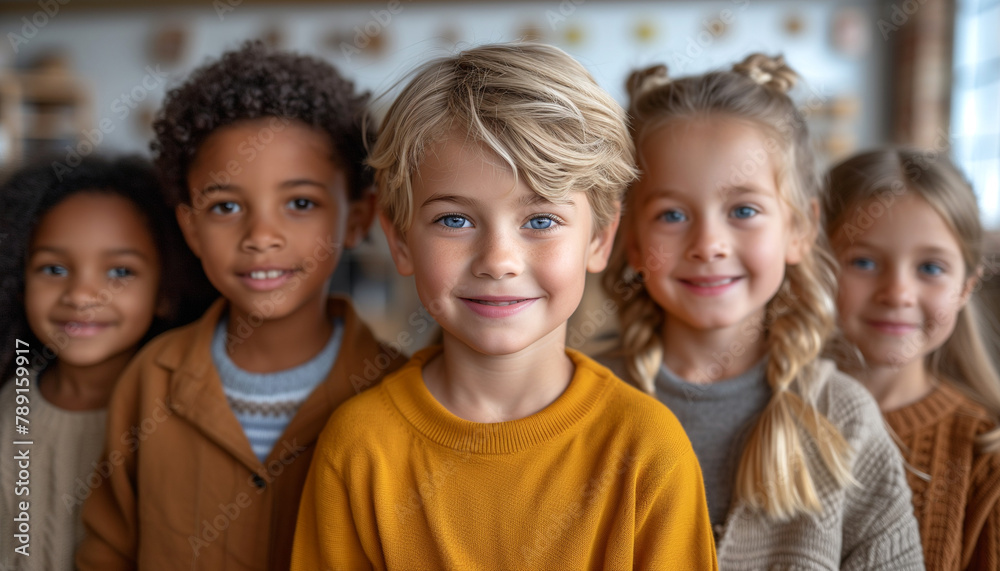 Group of multiracial children in the modern classroom, against the background of the blackboard. Lessons, training, development. School everyday life
Group of multiracial children in the modern classroom, against the background of the blackboard. Lessons, training, development. School everyday life
