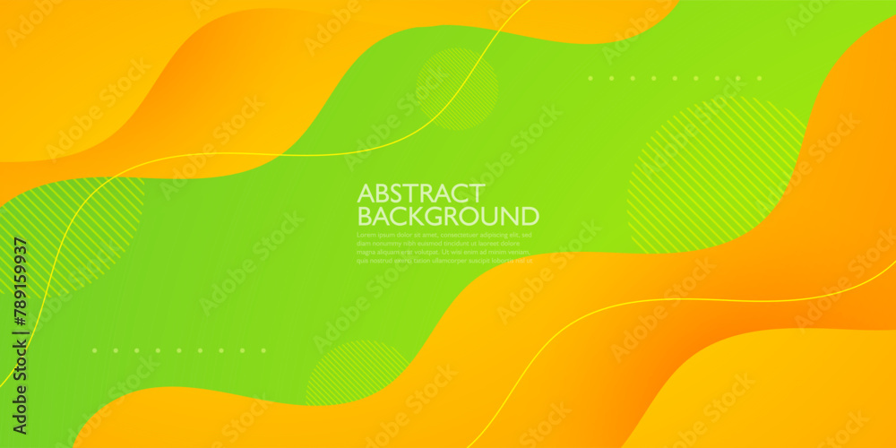Orange and green geometric business banner design. Creative banner design with wave shapes and lines background for template. Simple horizontal banner. Eps10 vector