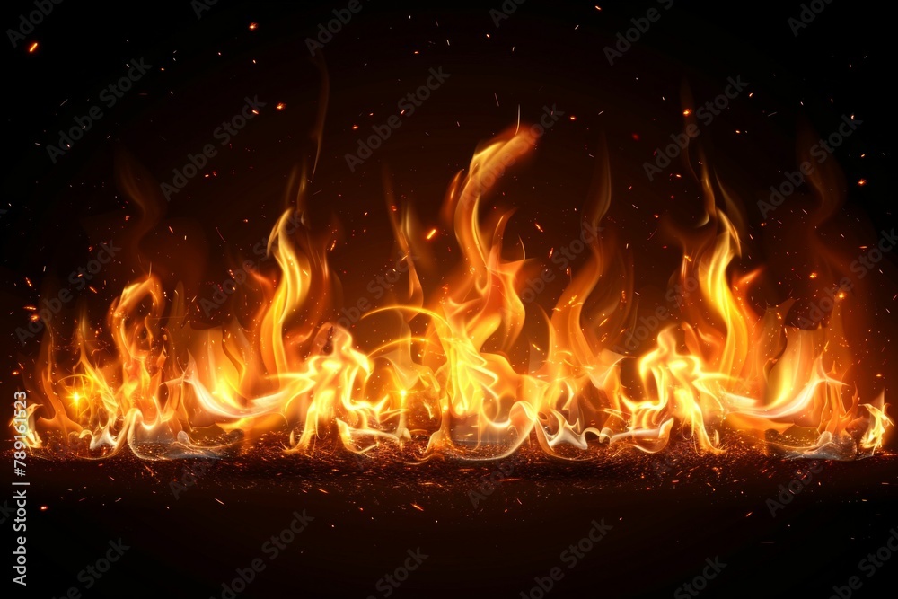 Intense Flames and Sparks Rising from Burning Coals. Generative ai Intense Flames and Sparks Rising from Burning Coals. Generative ai