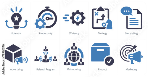 A set of 10 increase sale icons as potential, productivity, efficiency