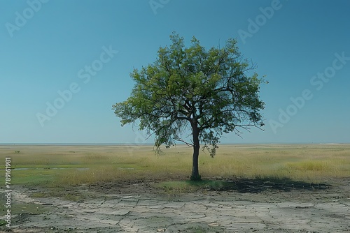 Lone Tree Standing in Field. Generative AI