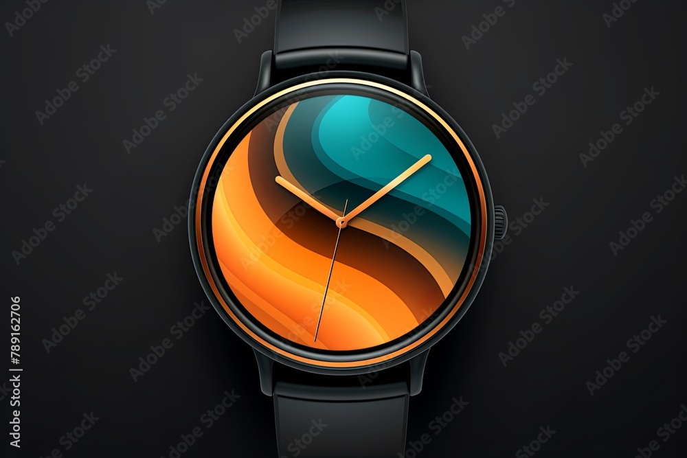 Teal Orange Black Gradient Artwork: Luxury Watch Face Design Elegance