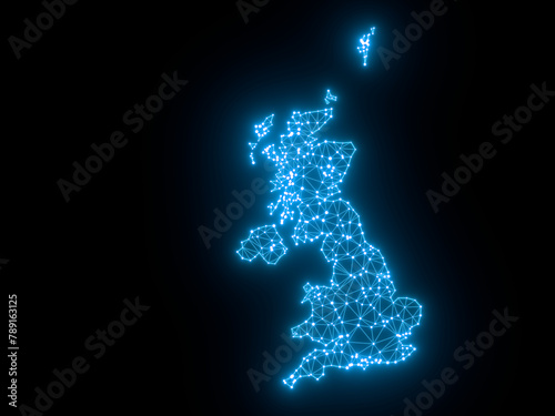 A sketching style of the map United Kingdom. An abstract image for a geographical design template. Image isolated on black background.