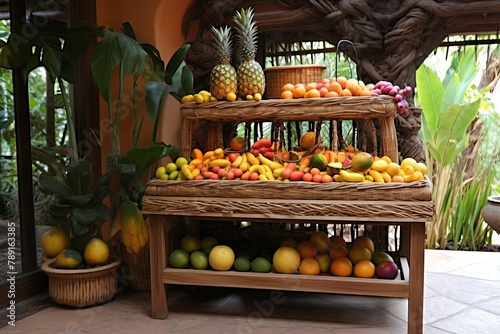 Fruit Basket Display and Citrus Juicers: Tropical Tiki Bar Patio Inspirations photo
