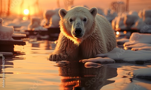 Polar Bear Standing in Water photo