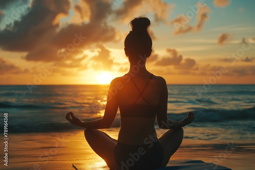 Silhouette young woman practicing yoga on the beach, a man doing yoga at the beach, yoga background, yoga banner, woman health background, yoga, yoga for good health, mind yoga 