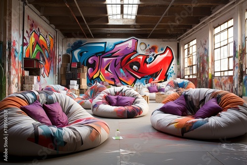 Urban Graffiti Art Studio Ideas: Floor-to-Ceiling Canvases and Bean Bags Galore photo