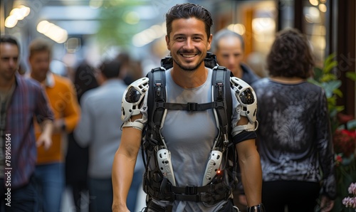 Man Using Ani Powered Exoskeleton Walks Down Street