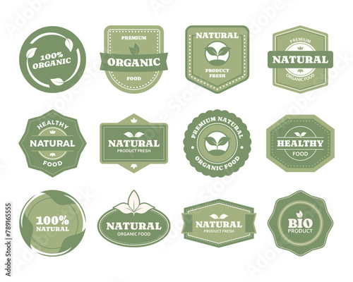 Natural product label badge vector set