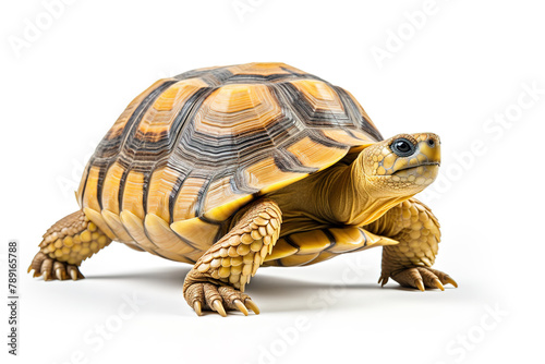 Image of radiated tortoise (Astrochelys radiata) on a white background. Reptile. Illustration, Generative AI.