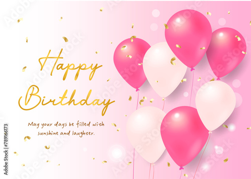 PINK  Birthday celebration Elegant golden balloon card banner template birthday card with balloons