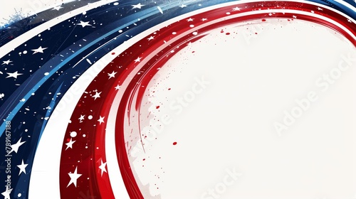 4th of July Independence Day banner copy space for text. Sweeping American Flag Motif with Stars Over Swirling Abstract Stripes Ideal for Independence Day Celebrations, Patriotic Events.