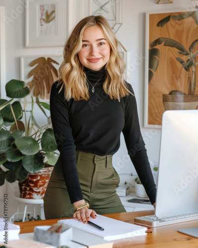 Woman Standing in Front of Laptop Computer