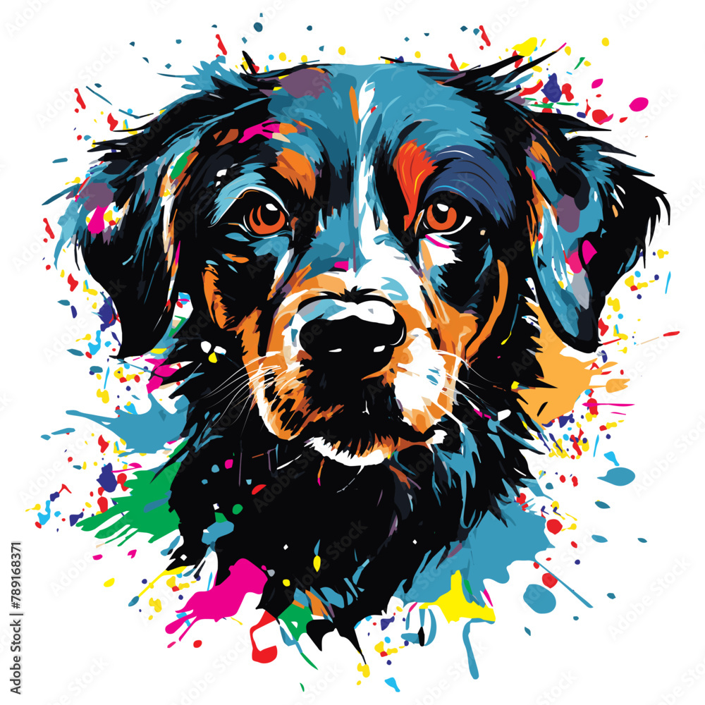 
A vector masterpiece: lifelike dog captured in dynamic splatters, meticulously crafted in Adobe Illustrator. Perfect for tees, prints, and digital designs that radiate canine charm