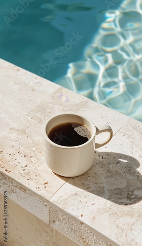 Cup of Coffee Next to Pool Ledge
