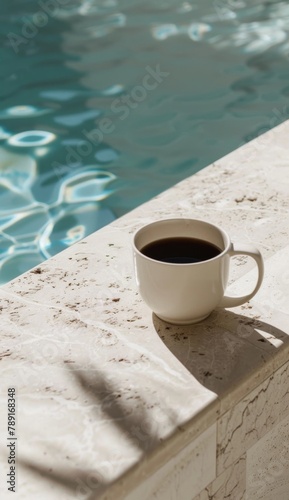 Cup of Coffee Next to Pool Ledge