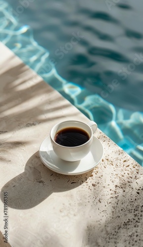 Cup of Coffee Next to Pool Ledge