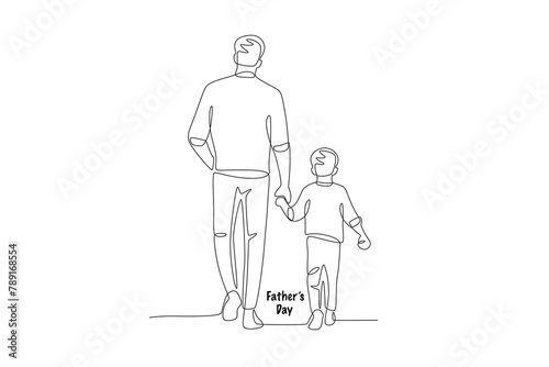 Father holding his son on a leisurely walk. Fathers day concept one-line drawing