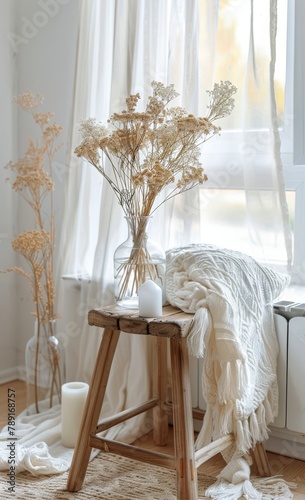 Wooden Stool by Window