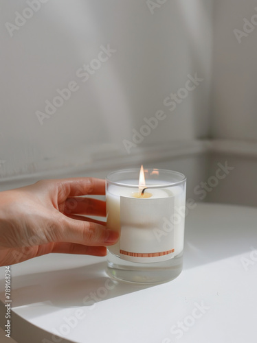 Person Lighting Candle on Table