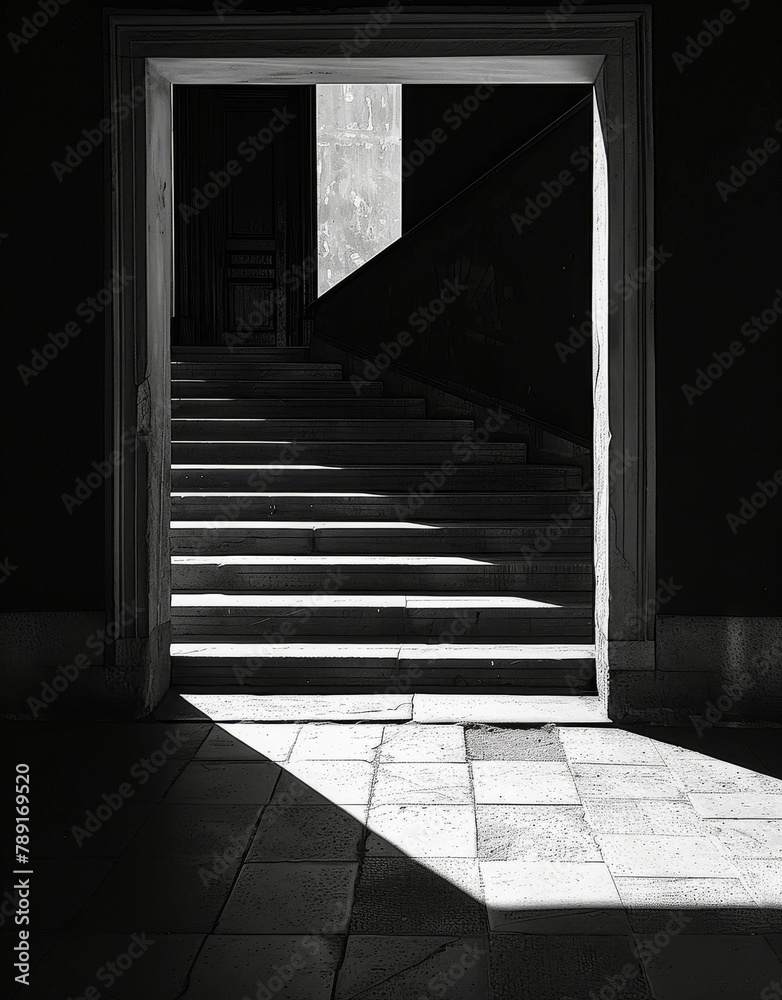 A Black and White Stairway in Urban Setting