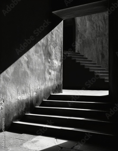 A Black and White Stairway in Urban Setting