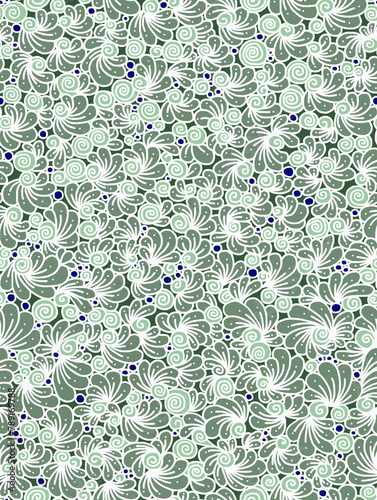 A hand-drawn floral pattern in green tones.Seamless pattern.