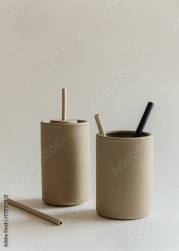 Two Cups Sitting Next to Each Other