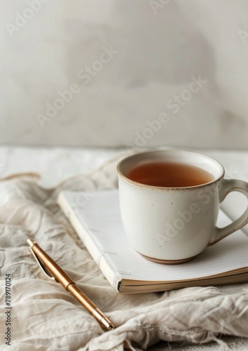 Cup of Tea Next to Book on Saucer