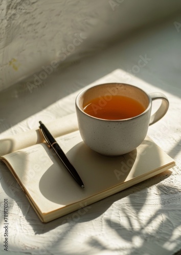 Cup of Tea Next to Book on Saucer