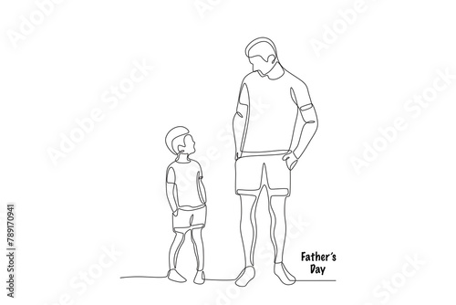 Father and son looking at each other. Fathers day concept one-line drawing