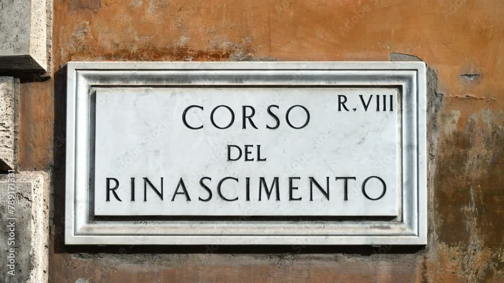 Corso del Rinascimento sign on the street in the center of Rome Corso del Rinascimento sign on the street in the center of Rome