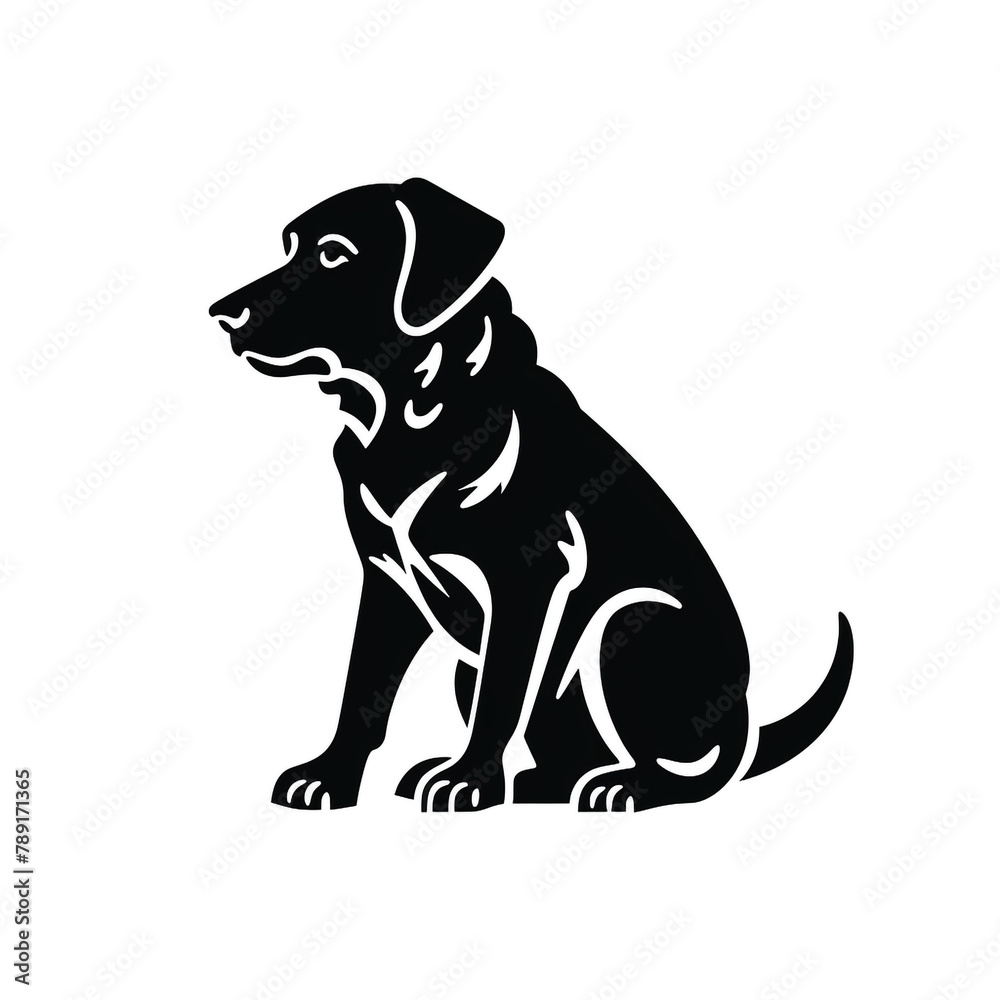 Obraz premium black dog snack outline clipart, simple land at icon, black and white, white background сreated with Generative Ai