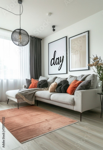 A Living Room With Furniture and Large Window