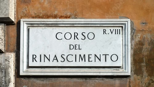 Corso del Rinascimento sign on the street in the center of Rome photo