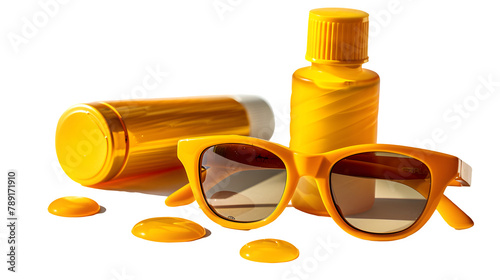 Sunglasses and sun screen isolated on transparent background, PNG, Ai  photo