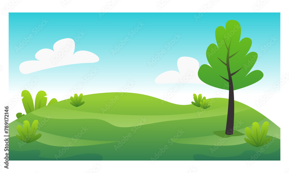 Obraz premium natural scenery background. Nature landscape vector illustration with cartoon style.