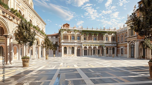 Incorporate intricate details of the Renaissance architecture into a digital photorealistic rendering to highlight the grandeur and elegance of the historical masterpiece