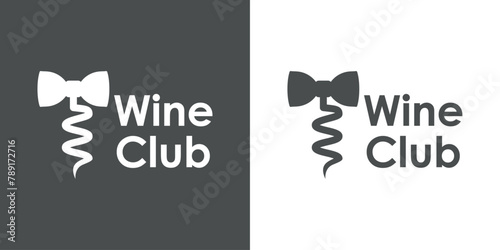 Logo club de vino. Silueta de corbata de lazo con forma de sacacorchos con texto Wine Club