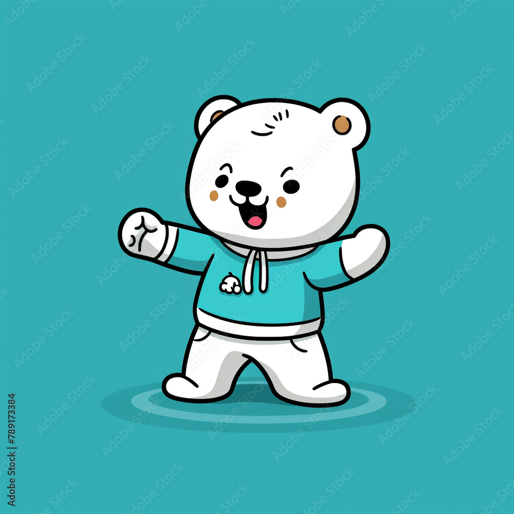 Fototapeta premium kawaii bear character animated sticker, in the style ofdark cyan and azure сreated with Generative Ai