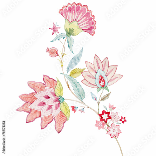 Beautiful abstract watercolor hand drawn floral illustration. Stock clip art isolated element for prints and designs. Traditional vintage flowers.