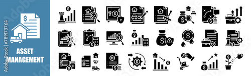 asset management icon set for design elements,business, management, investment, financial, finance	