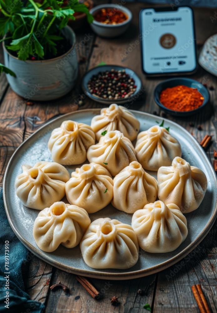 Plate Full of Dumplings on Wooden Table Plate Full of Dumplings on Wooden Table