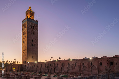 12th century Koutoubia Mosque and Minaret, at sunrise. Marrakesh, Marrakesh-Safi, Morocco