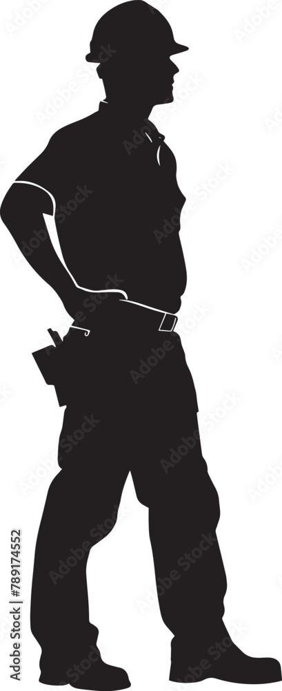 construction worker silhouette vector black on white background, clean, simple