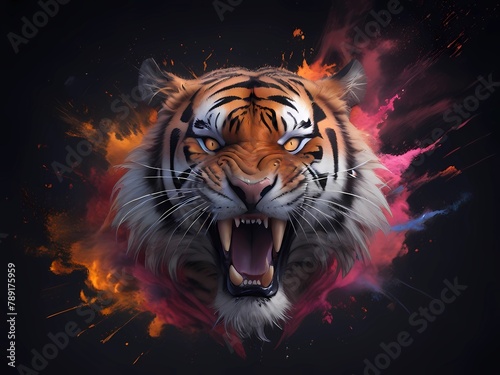 tiger in the powder.explosion background