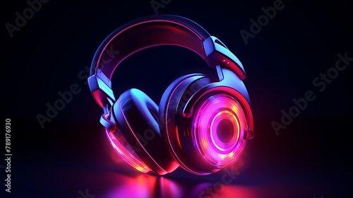 Close-up of glowing DJ headphones set against a black background, radiating vibes of an electrifying party night