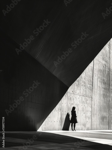 Woman Walking Down Sidewalk Next to Tall Building